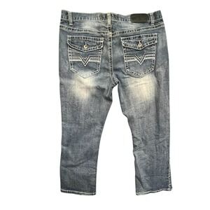 True Luck Jeans Mens 38x30‎ Blue Wash Denim Relaxed Fit Cropped Jeans